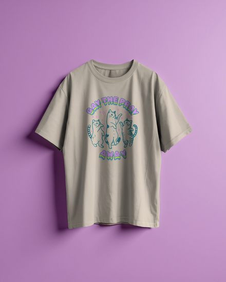 Gay the Pray Away cream oversized t-shirt with cats