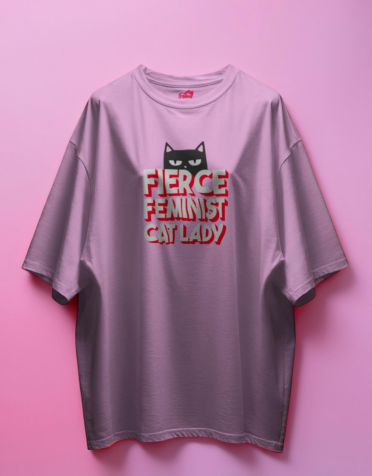 pink t-shirt with a cat graphic and text on a pink background