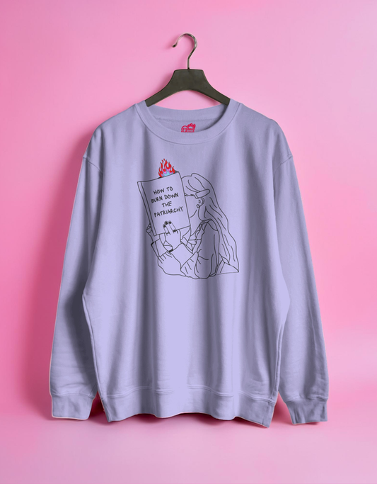 Light lilac sweatshirt with graphic design on a pink background