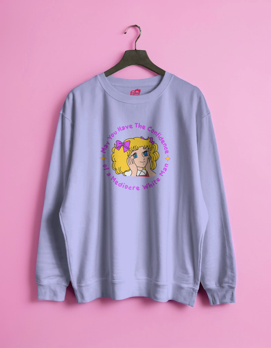 Light lilac sweatshirt with a graphic design on a pink background