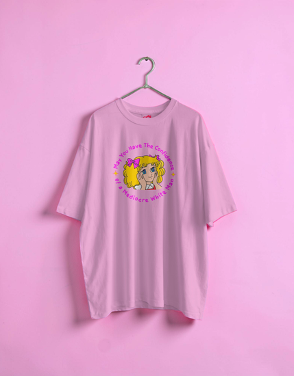 pink t-shirt with a graphic design on a pink background